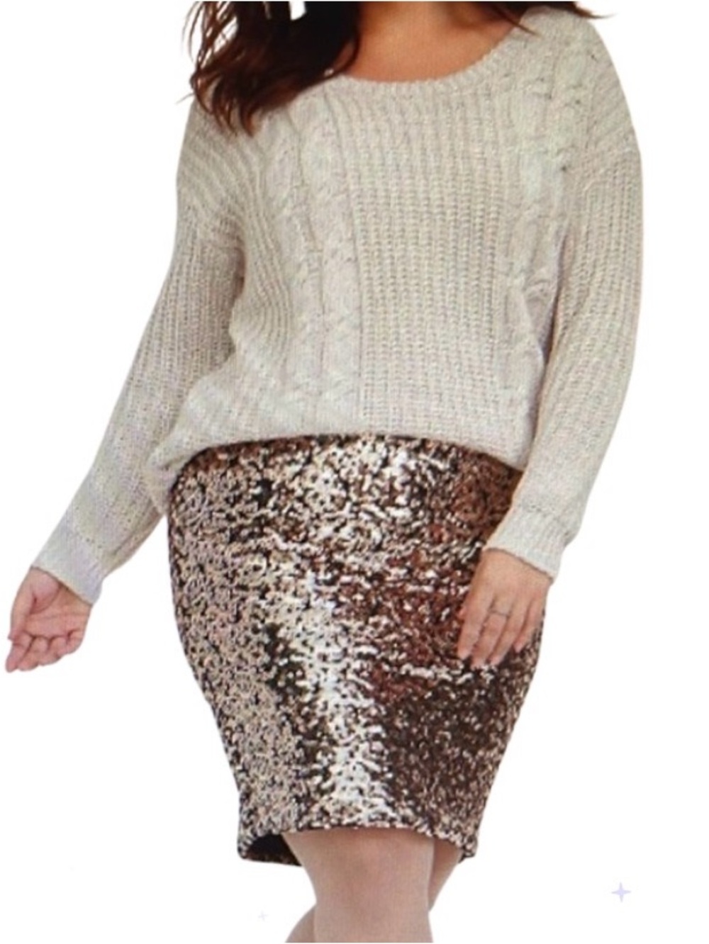 SK34 Torrid 3X Champagne Sequin Skirt Stretchy High Waisted Skirt
